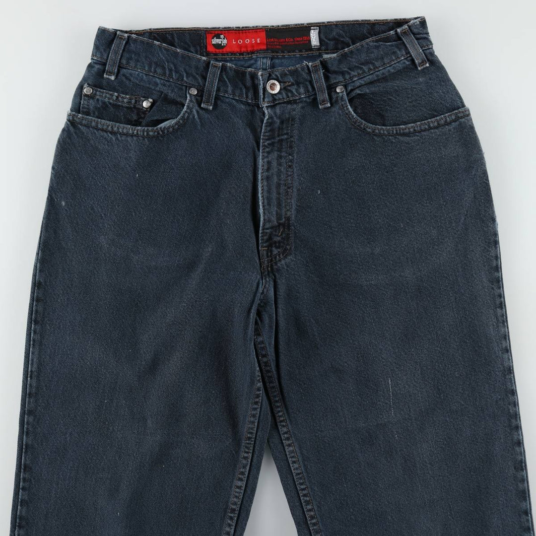 90'S Levi's Silver Tab Loose Black Denim Tapered Jeans, Made in USA, Men's W32 (approx.), Vintage cotton navy blue type Vintage Second Hand