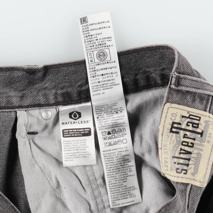Levi's SILVER TAB Loose Black Denim Tapered Jeans, Men's Size W36 (approx.) cotton gray type Vintage Second Hand