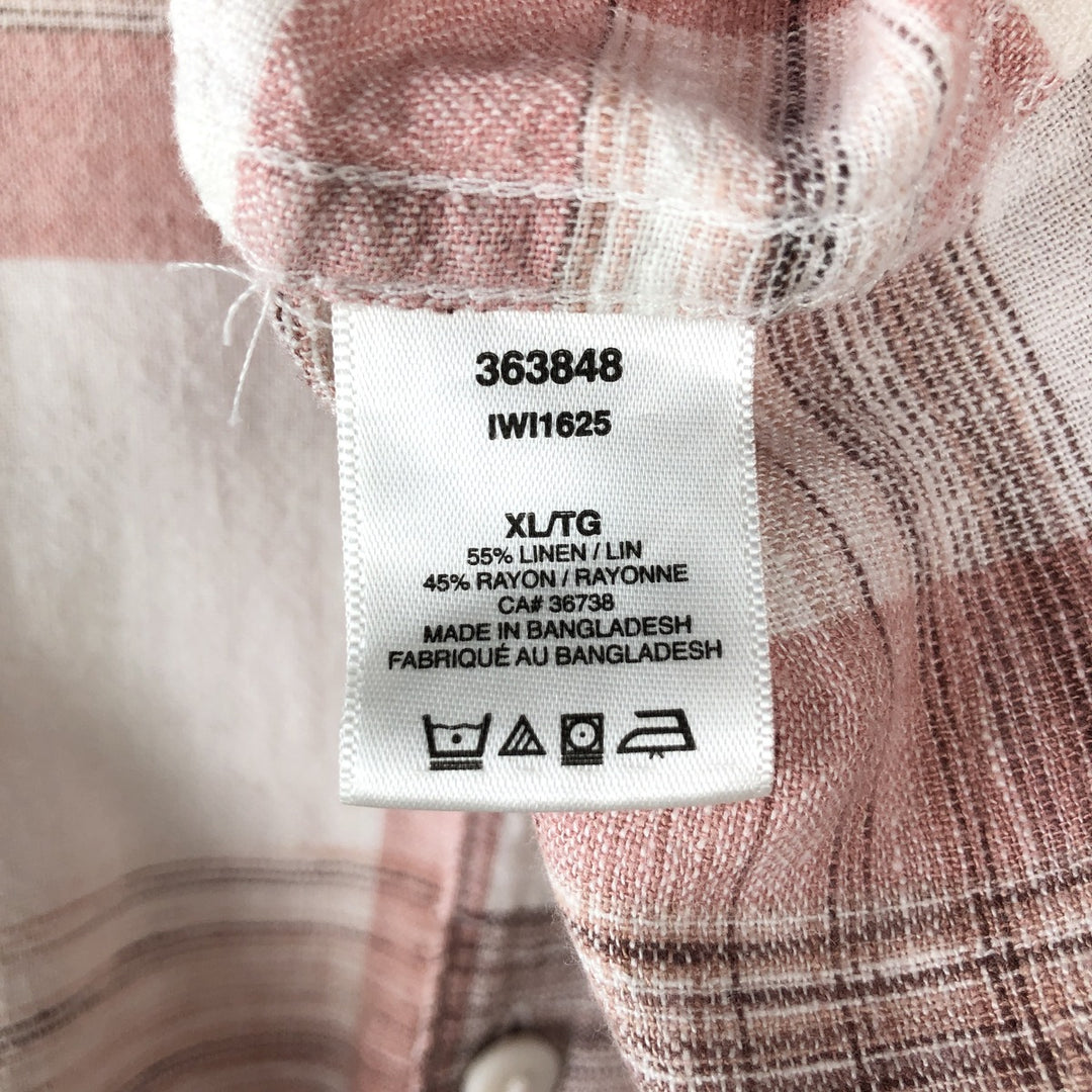 Hugger Washable Linen Lavable Check Pattern Short-Sleeve Open Collar Rayon x Linen Shirt, Boxy Shirt, Men's XL Equivalent linen white type Vintage Second Hand