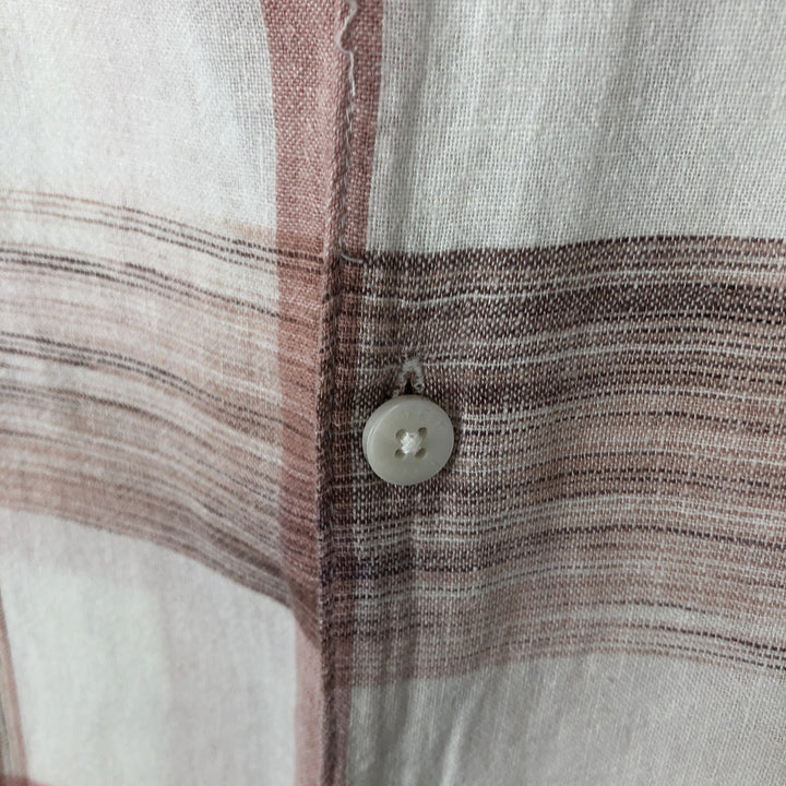 Hugger Washable Linen Lavable Check Pattern Short-Sleeve Open Collar Rayon x Linen Shirt, Boxy Shirt, Men's XL Equivalent linen white type Vintage Second Hand