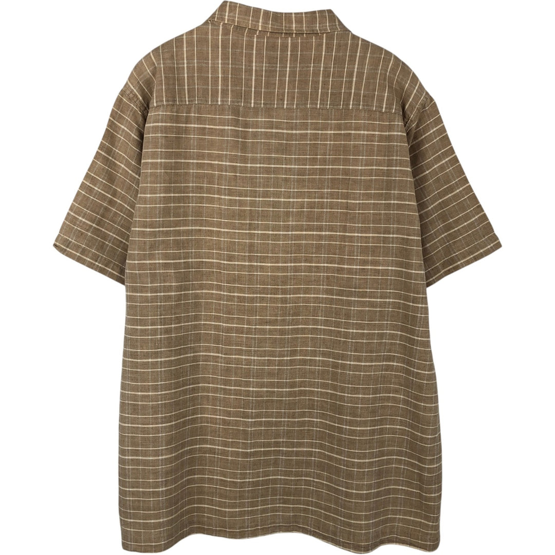 Vintage 90s-00'S FIELD GEAR check pattern short-sleeved open-collar cotton x linen shirt, boxy fit, men's size L. linen Beige type Vintage Second Hand