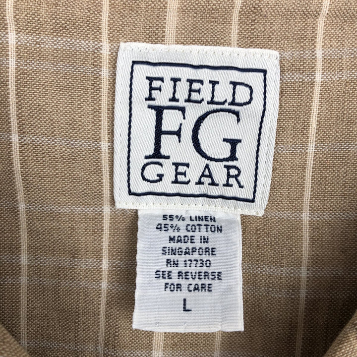 Vintage 90s-00'S FIELD GEAR check pattern short-sleeved open-collar cotton x linen shirt, boxy fit, men's size L. linen Beige type Vintage Second Hand
