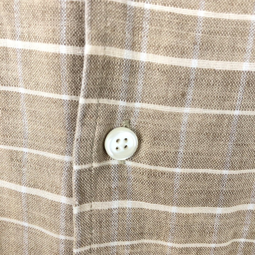 Vintage 90s-00'S FIELD GEAR check pattern short-sleeved open-collar cotton x linen shirt, boxy fit, men's size L. linen Beige type Vintage Second Hand