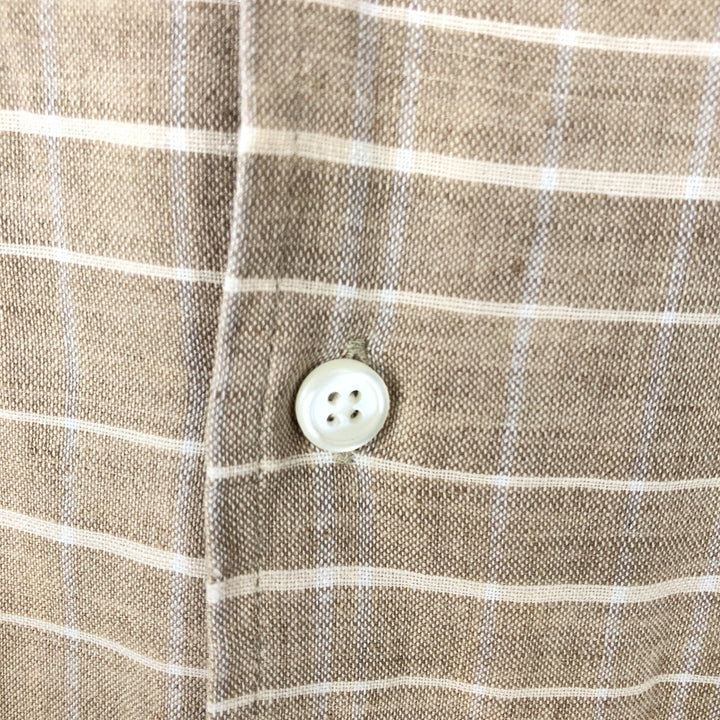 Vintage 90s-00'S FIELD GEAR check pattern short-sleeved open-collar cotton x linen shirt, boxy fit, men's size L. linen Beige type Vintage Second Hand