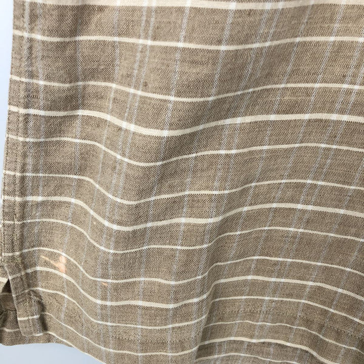Vintage 90s-00'S FIELD GEAR check pattern short-sleeved open-collar cotton x linen shirt, boxy fit, men's size L. linen Beige type Vintage Second Hand