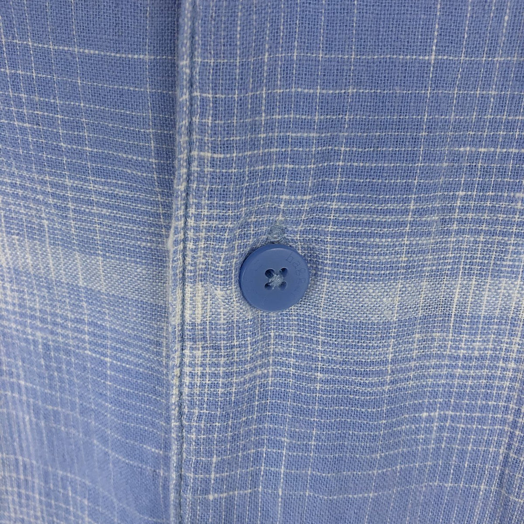 Haggar Washable Linen Check Pattern Short-Sleeve Open Collar Rayon x Linen Box Shirt (Men's XL equivalent) linen Blue type light blue Vintage Second Hand