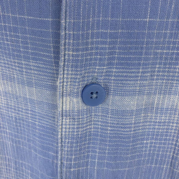 Haggar Washable Linen Check Pattern Short-Sleeve Open Collar Rayon x Linen Box Shirt (Men's XL equivalent) linen Blue type light blue Vintage Second Hand