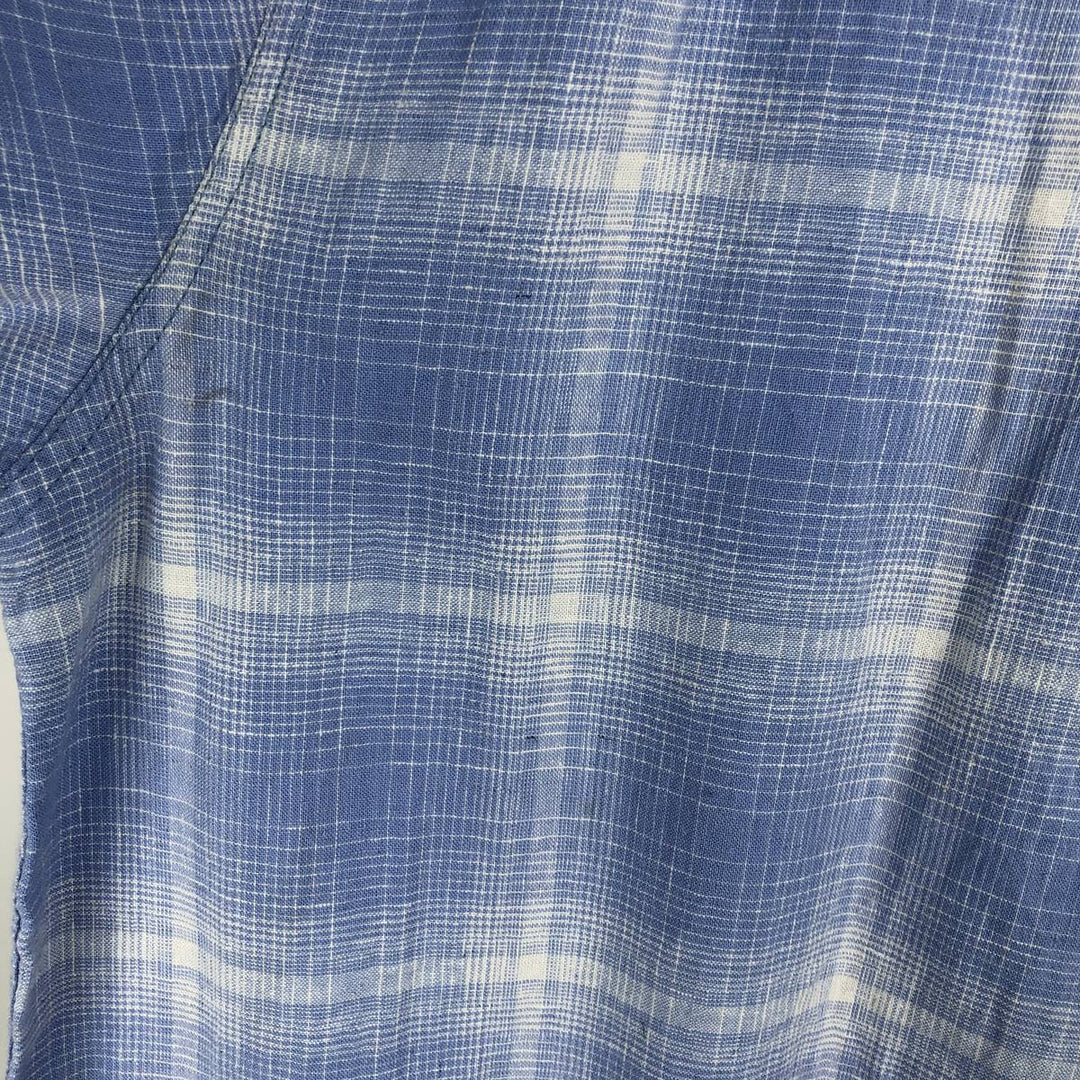 Haggar Washable Linen Check Pattern Short-Sleeve Open Collar Rayon x Linen Box Shirt (Men's XL equivalent) linen Blue type light blue Vintage Second Hand