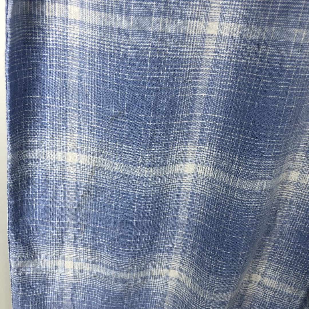 Haggar Washable Linen Check Pattern Short-Sleeve Open Collar Rayon x Linen Box Shirt (Men's XL equivalent) linen Blue type light blue Vintage Second Hand