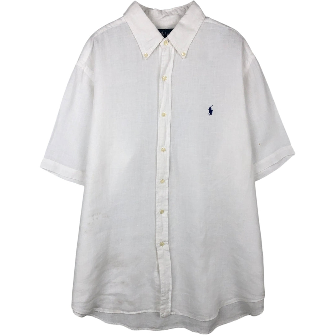 Ralph Lauren Classic Fit short sleeve linen button down shirt, men's size XL linen white type Vintage Second Hand