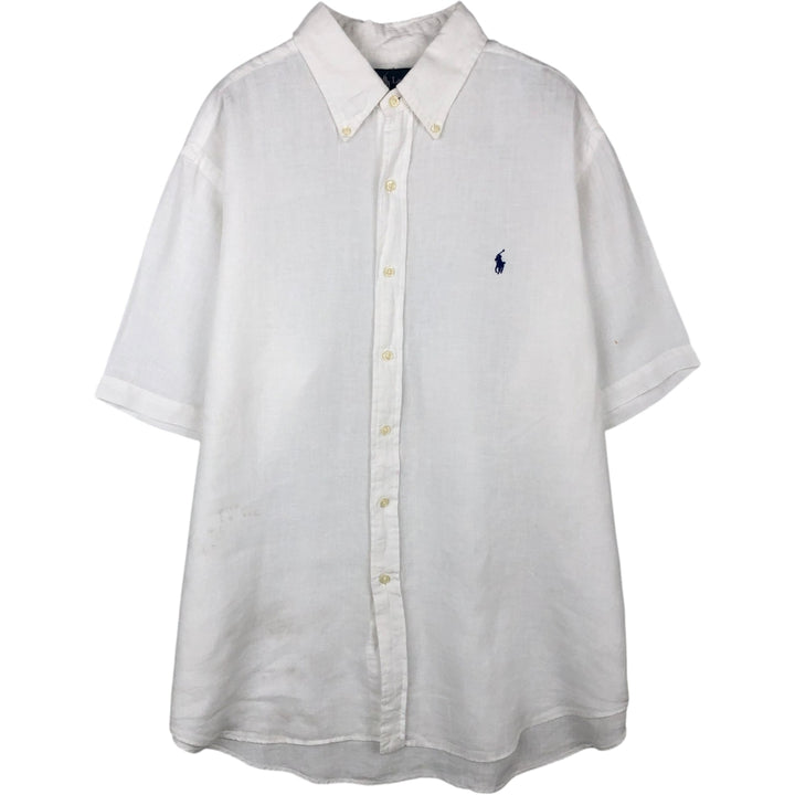 Ralph Lauren Classic Fit short sleeve linen button down shirt, men's size XL linen white type Vintage Second Hand