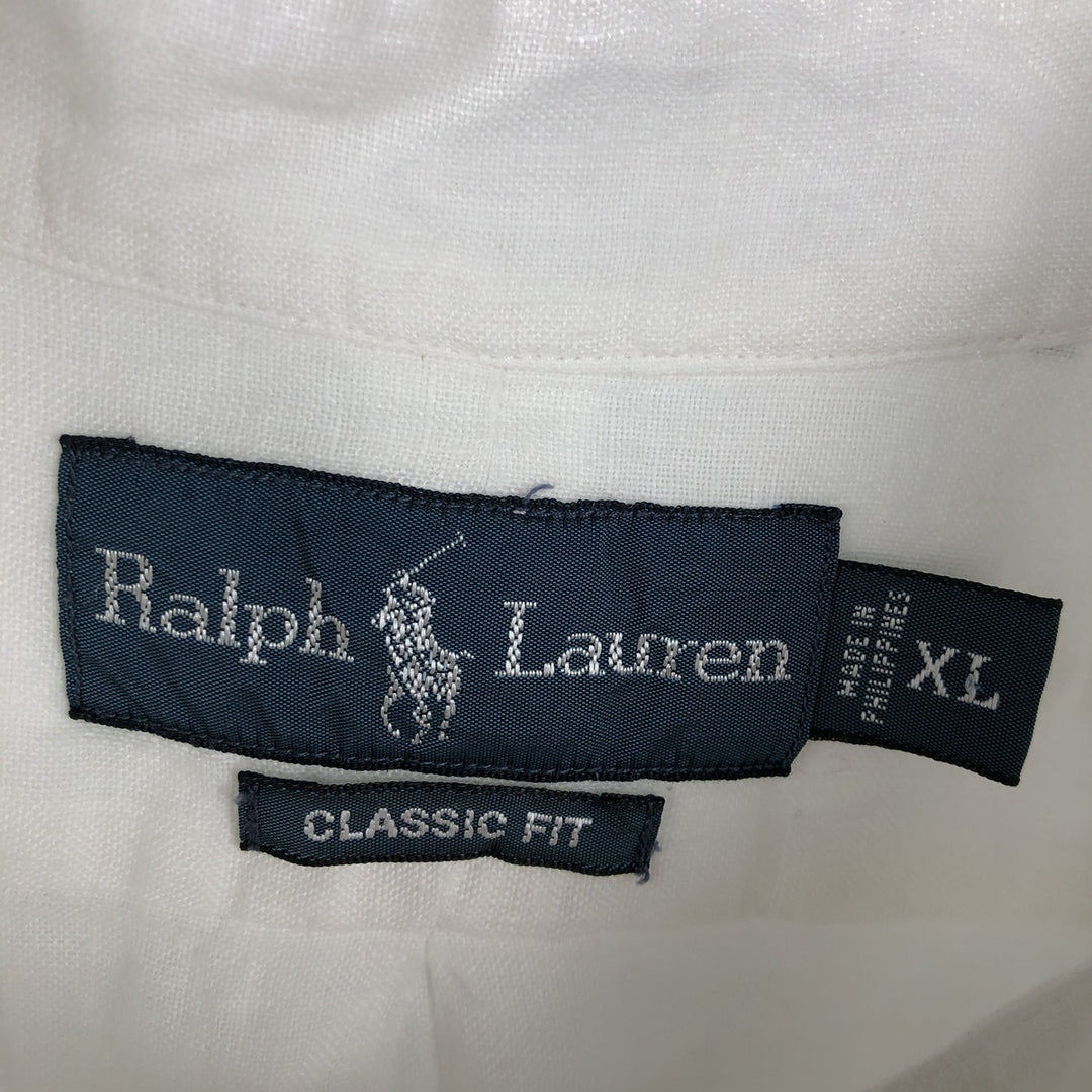 Ralph Lauren Classic Fit short sleeve linen button down shirt, men's size XL linen white type Vintage Second Hand