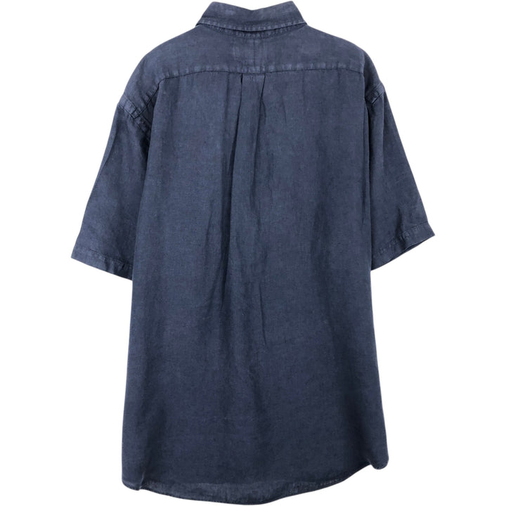 Ralph Lauren Classic Fit short sleeve linen button down shirt, men's size L linen navy blue type Vintage Second Hand