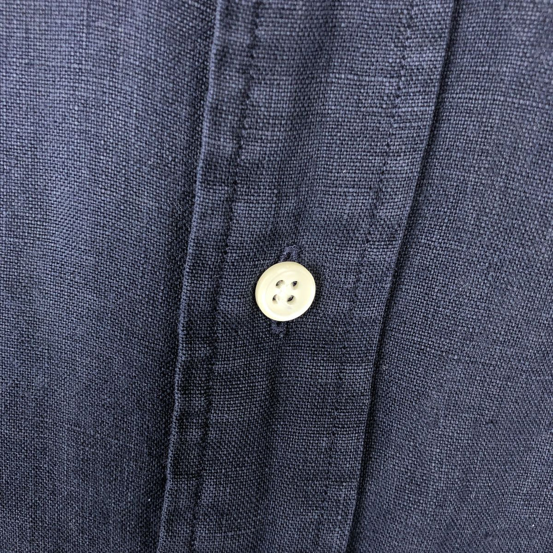 Ralph Lauren Classic Fit short sleeve linen button down shirt, men's size L linen navy blue type Vintage Second Hand
