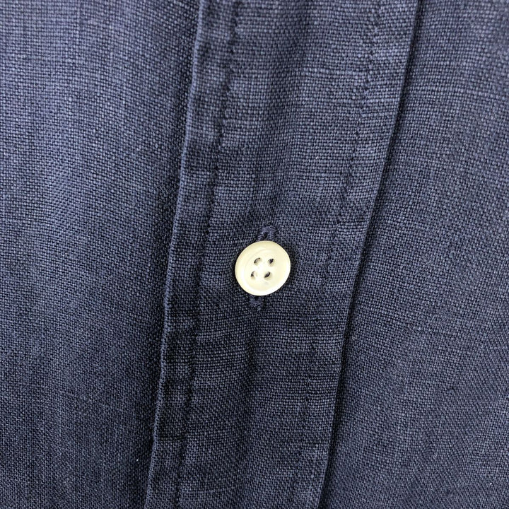 Ralph Lauren Classic Fit short sleeve linen button down shirt, men's size L linen navy blue type Vintage Second Hand