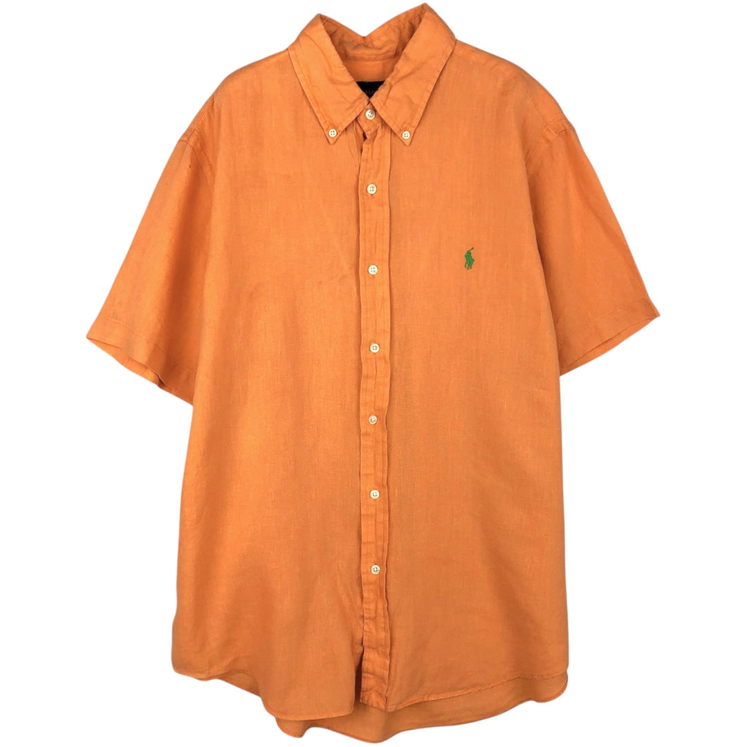 Ralph Lauren short sleeve linen button down shirt, men's size L linen orange type Vintage Second Hand