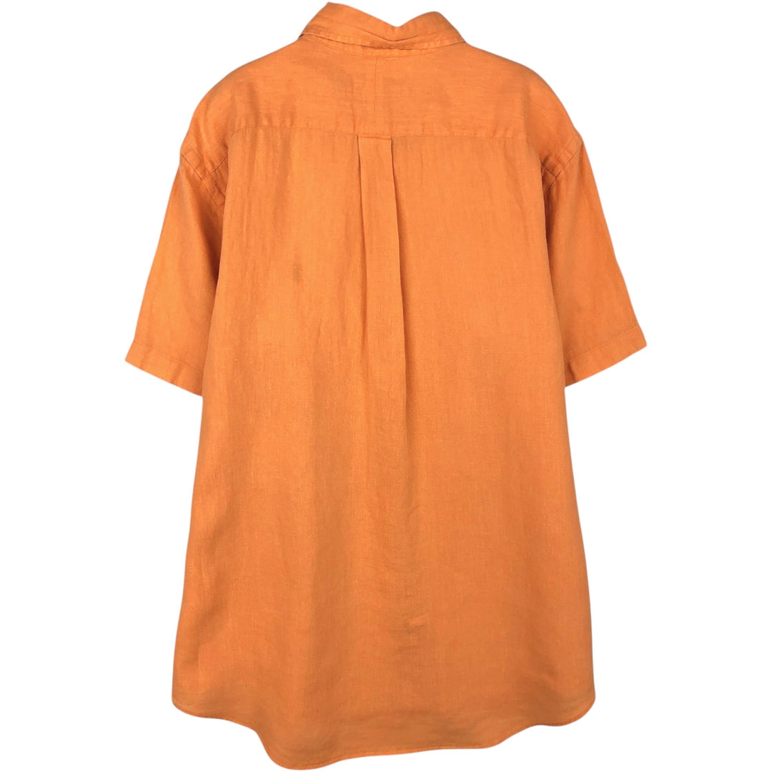 Ralph Lauren short sleeve linen button down shirt, men's size L linen orange type Vintage Second Hand