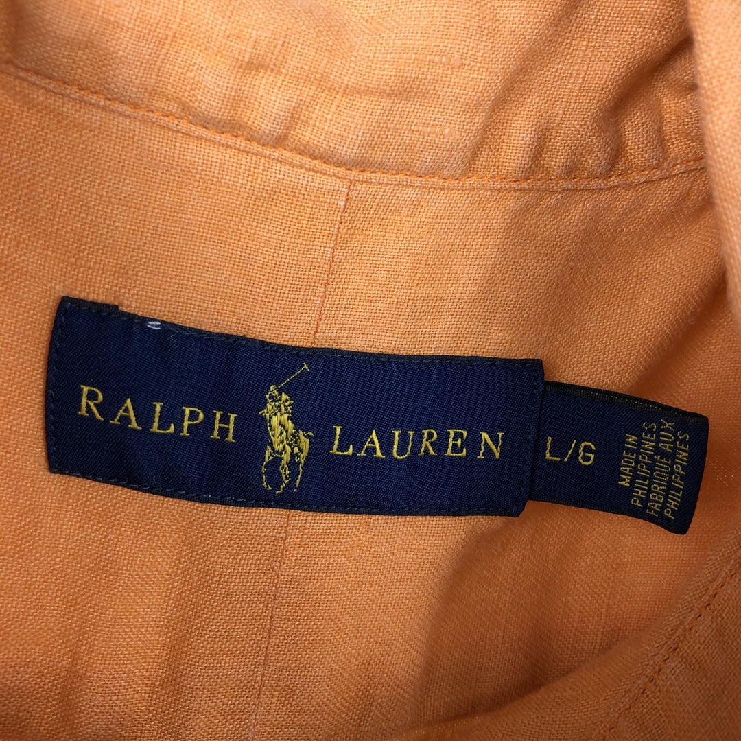 Ralph Lauren short sleeve linen button down shirt, men's size L linen orange type Vintage Second Hand