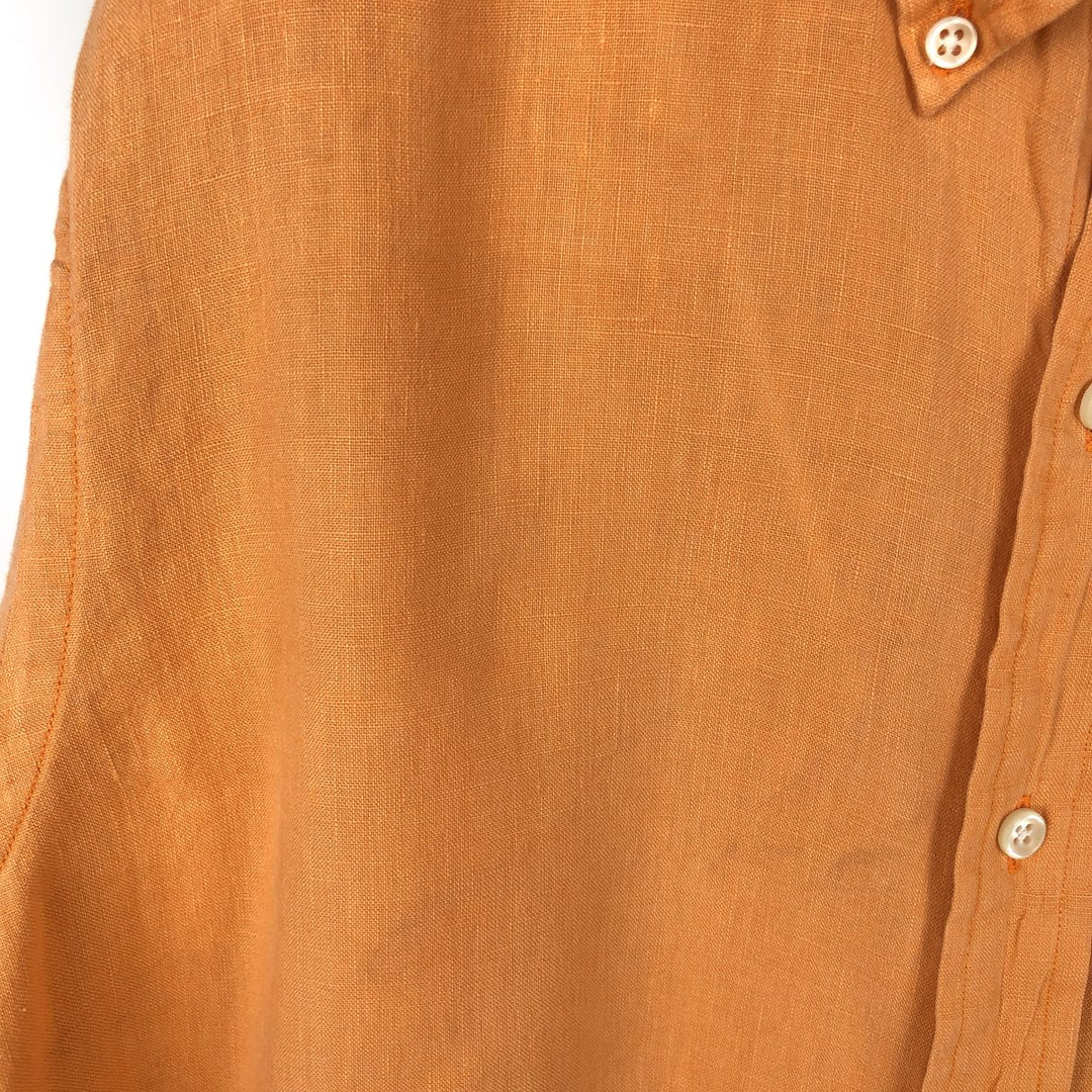 Ralph Lauren short sleeve linen button down shirt, men's size L linen orange type Vintage Second Hand