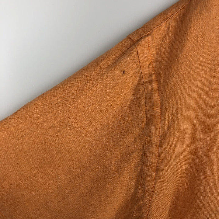 Ralph Lauren short sleeve linen button down shirt, men's size L linen orange type Vintage Second Hand