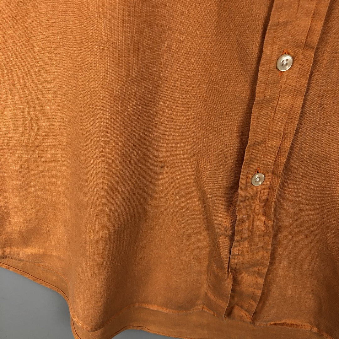 Ralph Lauren short sleeve linen button down shirt, men's size L linen orange type Vintage Second Hand