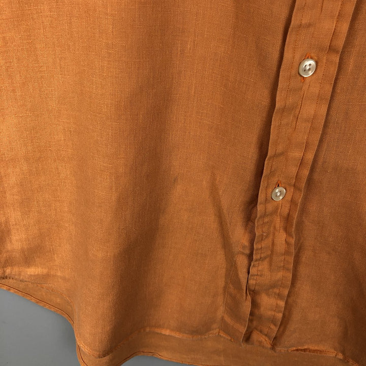 Ralph Lauren short sleeve linen button down shirt, men's size L linen orange type Vintage Second Hand