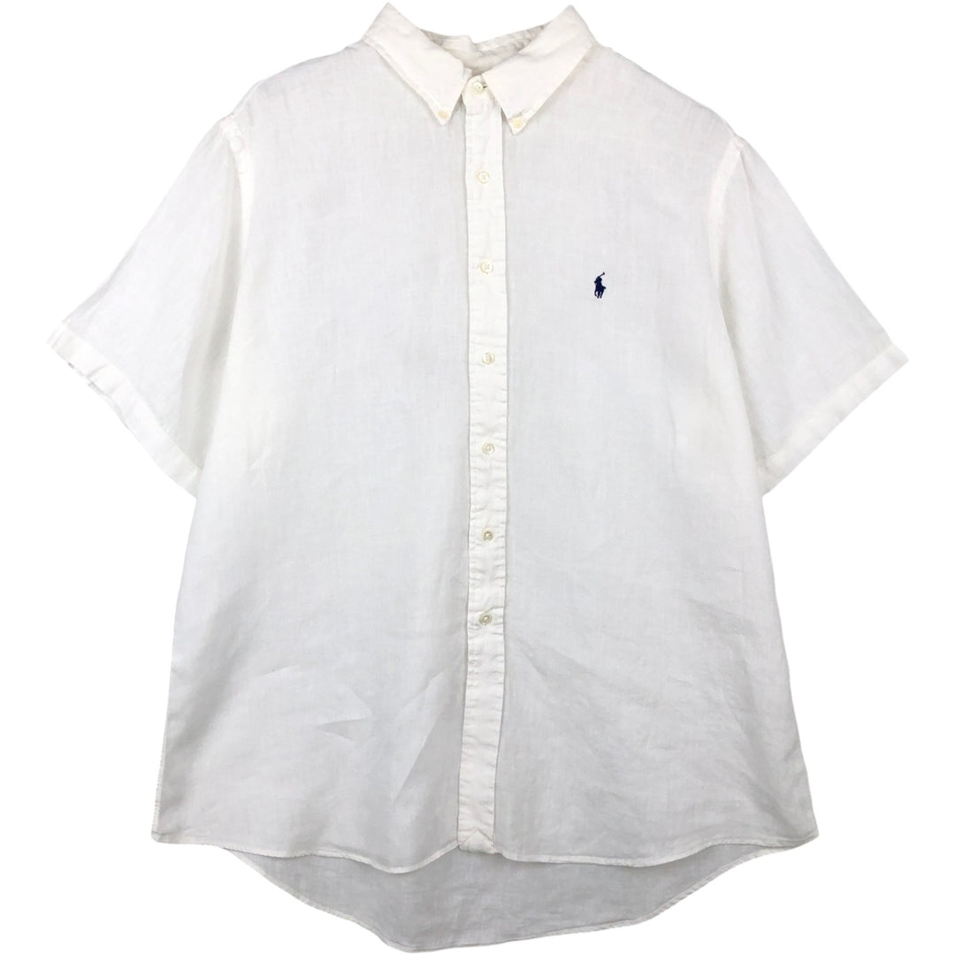 Ralph Lauren CUSTOM FIT short sleeve linen button down shirt, men's XXL size linen white type Vintage Second Hand