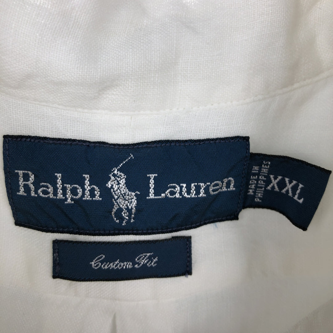 Ralph Lauren CUSTOM FIT short sleeve linen button down shirt, men's XXL size linen white type Vintage Second Hand