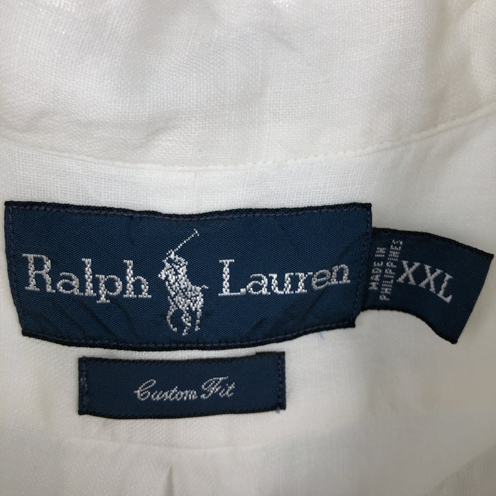 Ralph Lauren CUSTOM FIT short sleeve linen button down shirt, men's XXL size linen white type Vintage Second Hand