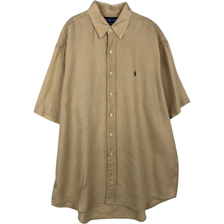 Ralph Lauren BLAKE short sleeve linen button down shirt, men's size L linen Beige type Vintage Second Hand