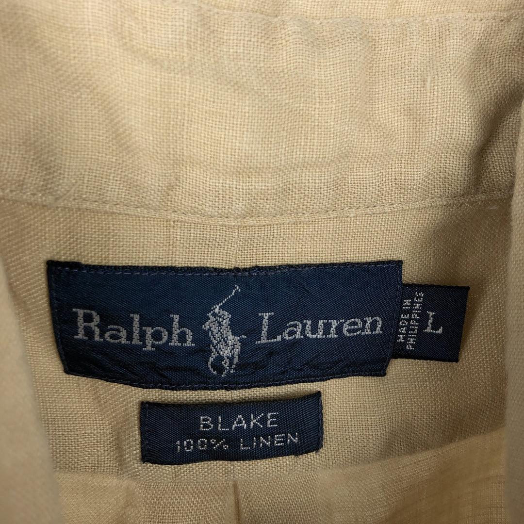 Ralph Lauren BLAKE short sleeve linen button down shirt, men's size L linen Beige type Vintage Second Hand