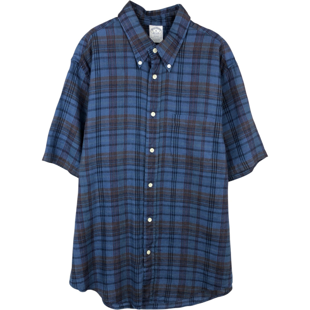 Brooks Brothers Est.1818 Short Sleeve Button-Down Check Shirt, Men's XL linen Blue type light blue Vintage Second Hand