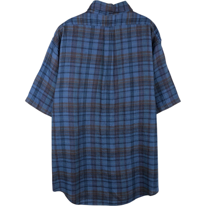Brooks Brothers Est.1818 Short Sleeve Button-Down Check Shirt, Men's XL linen Blue type light blue Vintage Second Hand