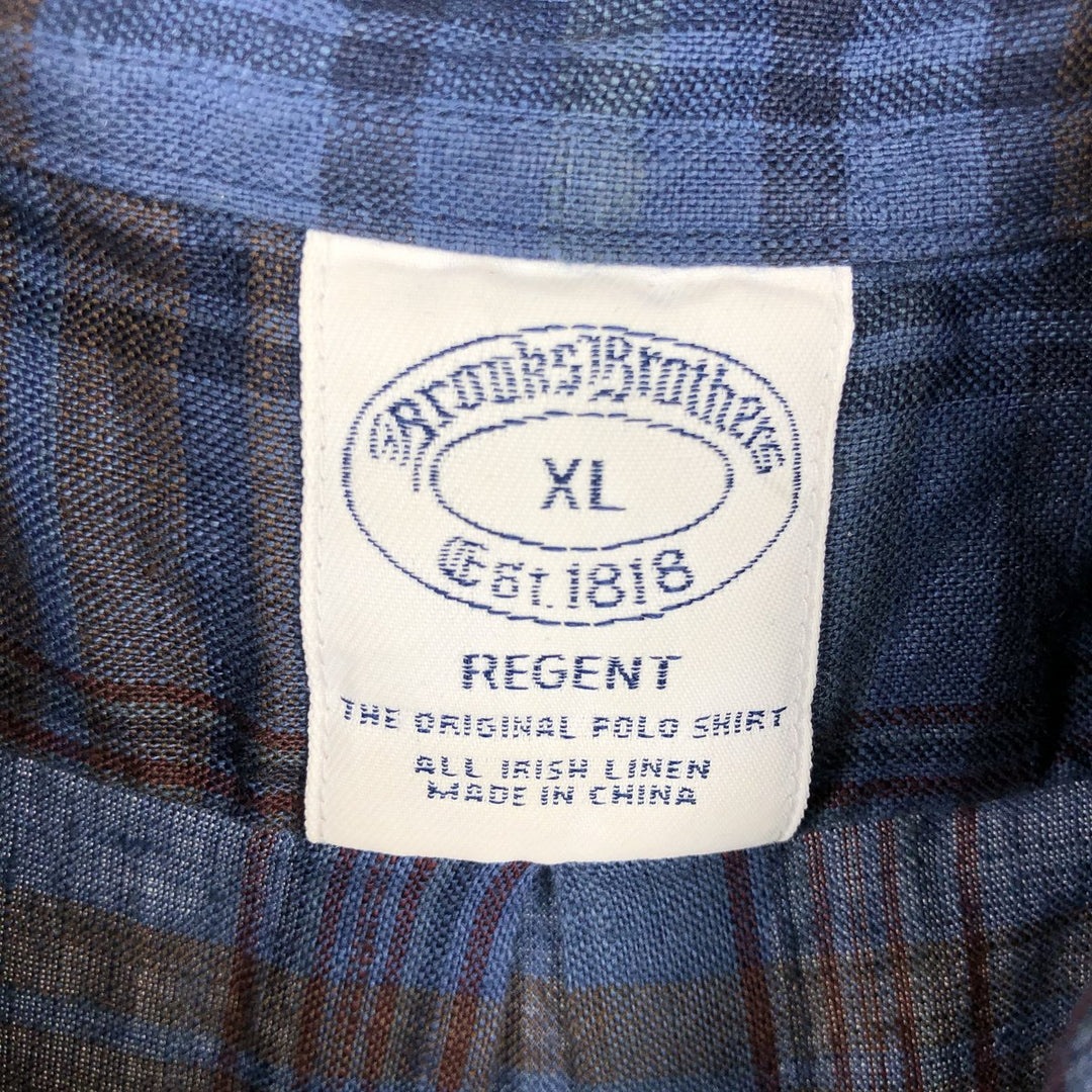 Brooks Brothers Est.1818 Short Sleeve Button-Down Check Shirt, Men's XL linen Blue type light blue Vintage Second Hand
