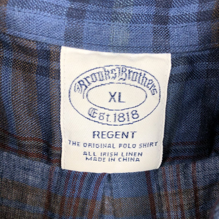 Brooks Brothers Est.1818 Short Sleeve Button-Down Check Shirt, Men's XL linen Blue type light blue Vintage Second Hand