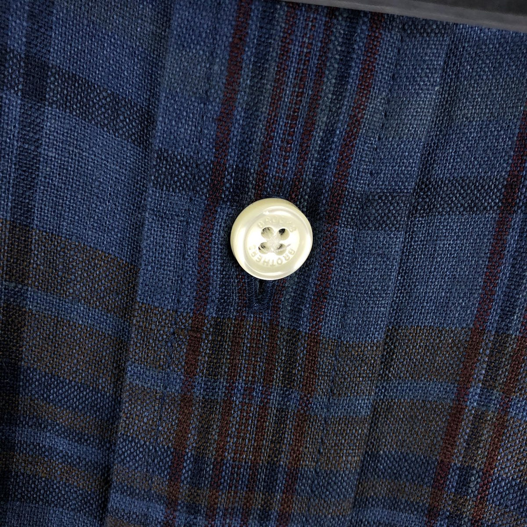 Brooks Brothers Est.1818 Short Sleeve Button-Down Check Shirt, Men's XL linen Blue type light blue Vintage Second Hand