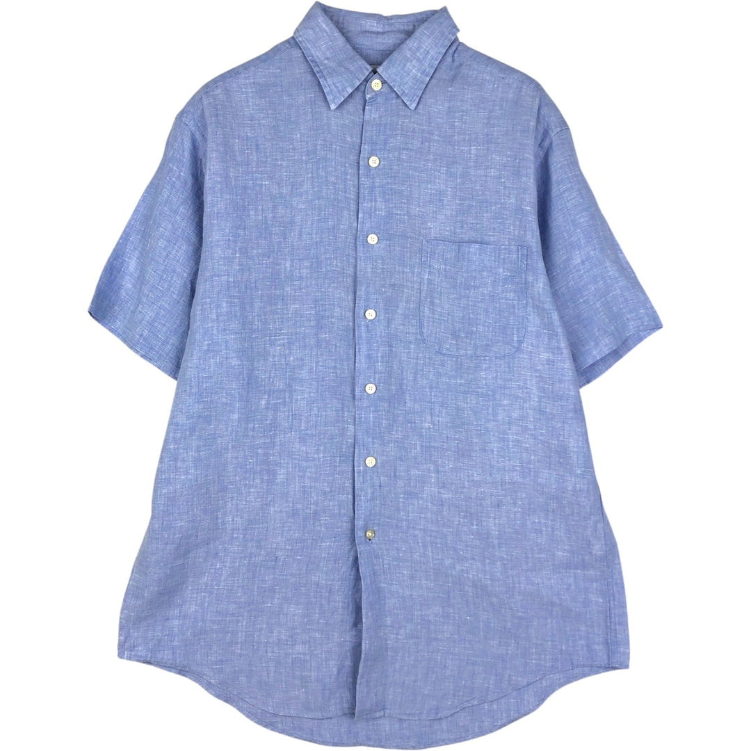 Brooks Brothers Est.1818 short sleeve linen shirt, men's size M linen blue type Vintage Second Hand