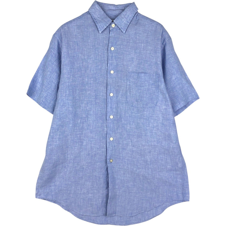 Brooks Brothers Est.1818 short sleeve linen shirt, men's size M linen blue type Vintage Second Hand