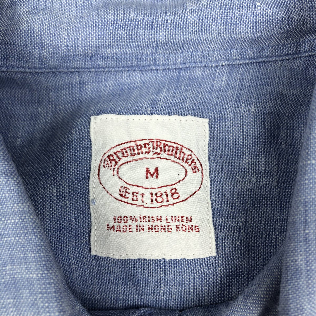 Brooks Brothers Est.1818 short sleeve linen shirt, men's size M linen blue type Vintage Second Hand