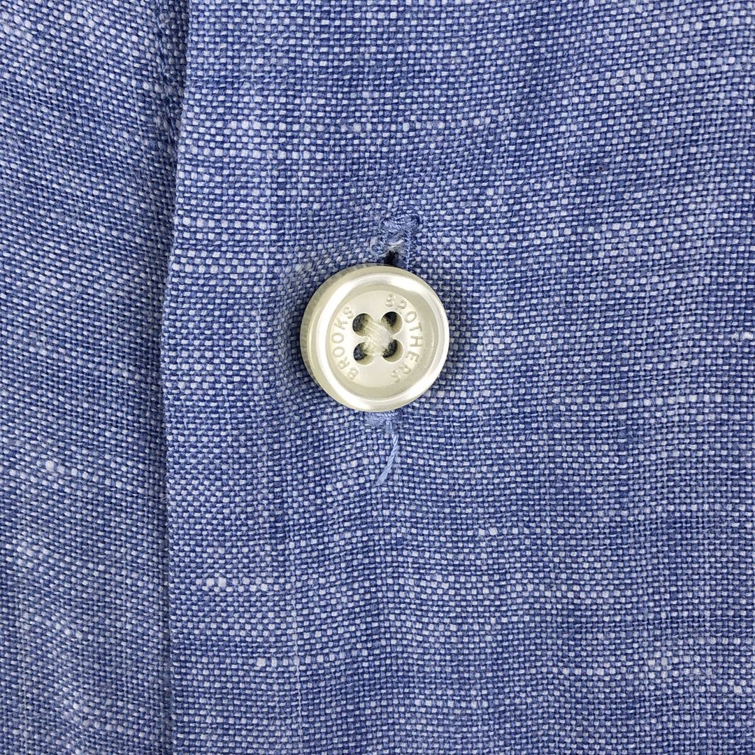 Brooks Brothers Est.1818 short sleeve linen shirt, men's size M linen blue type Vintage Second Hand
