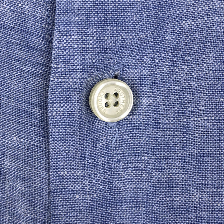 Brooks Brothers Est.1818 short sleeve linen shirt, men's size M linen blue type Vintage Second Hand