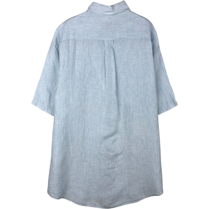 Brooks Brothers 346 short sleeve button down striped shirt, men's size L linen Blue type light blue Vintage Second Hand