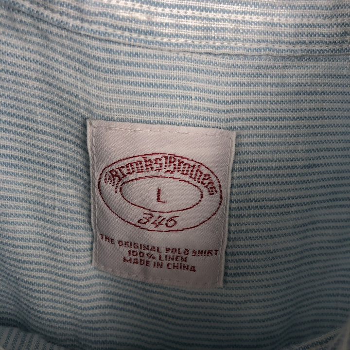 Brooks Brothers 346 short sleeve button down striped shirt, men's size L linen Blue type light blue Vintage Second Hand
