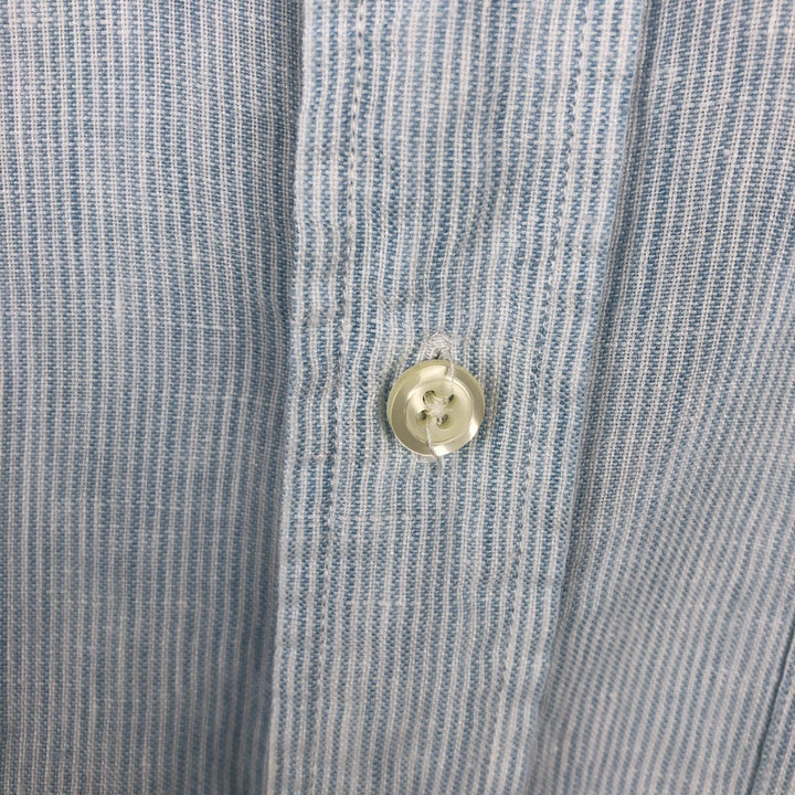 Brooks Brothers 346 short sleeve button down striped shirt, men's size L linen Blue type light blue Vintage Second Hand