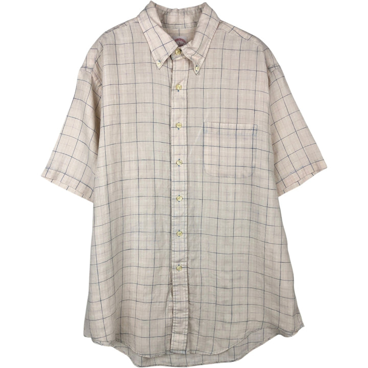 Brooks Brothers Est.1818 Short Sleeve Button-Down Check Shirt, Men's Size L linen Beige type Vintage Second Hand