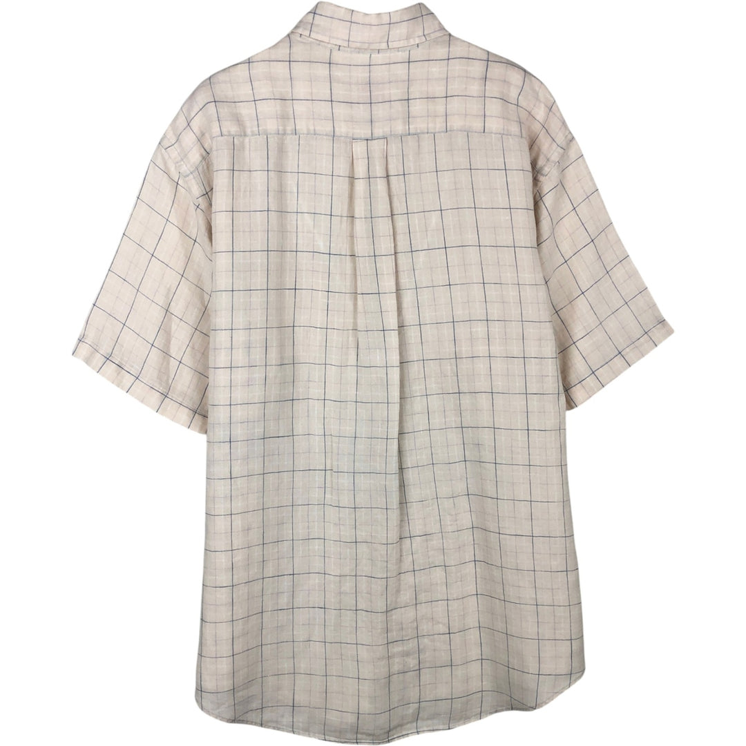 Brooks Brothers Est.1818 Short Sleeve Button-Down Check Shirt, Men's Size L linen Beige type Vintage Second Hand