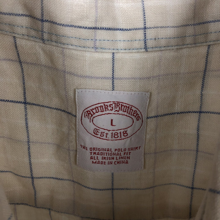 Brooks Brothers Est.1818 Short Sleeve Button-Down Check Shirt, Men's Size L linen Beige type Vintage Second Hand
