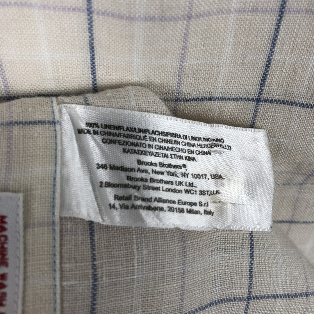 Brooks Brothers Est.1818 Short Sleeve Button-Down Check Shirt, Men's Size L linen Beige type Vintage Second Hand