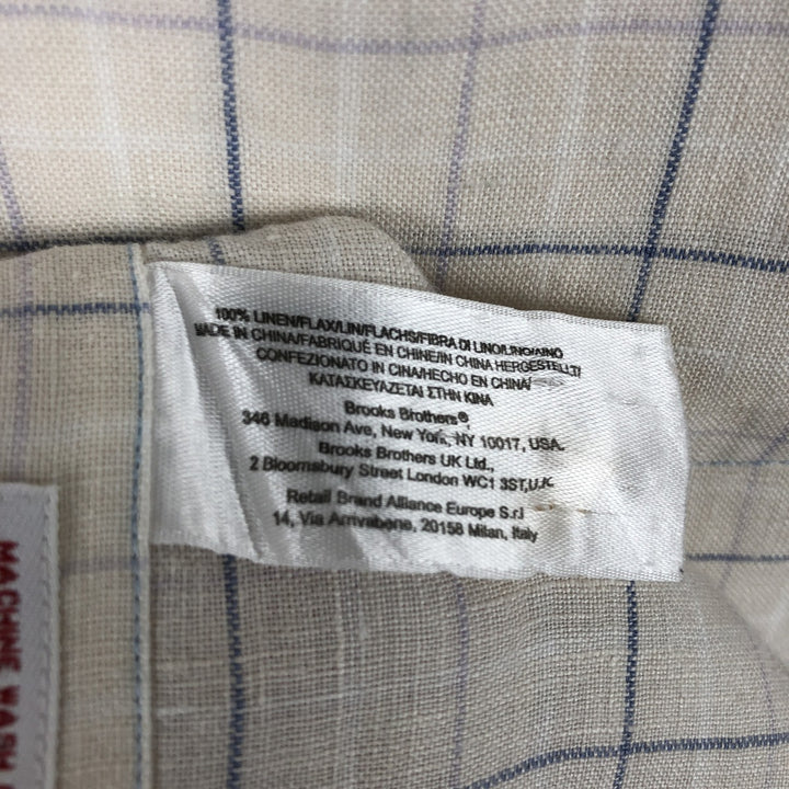 Brooks Brothers Est.1818 Short Sleeve Button-Down Check Shirt, Men's Size L linen Beige type Vintage Second Hand