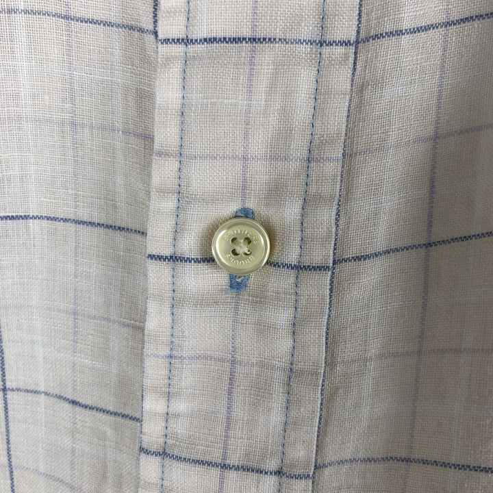 Brooks Brothers Est.1818 Short Sleeve Button-Down Check Shirt, Men's Size L linen Beige type Vintage Second Hand